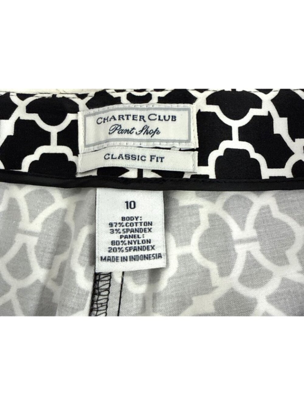Charter Club Pants Club Black-And-White Trellis Print Stretch Pants Sz 10 - Picture 4 of 7